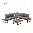 Outdoor Corner Sofa Set with Adjustable Backrest and Wood-Look Side Tables - 11C03E