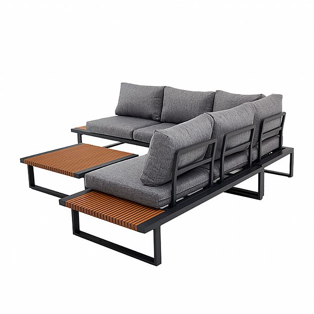 Outdoor Corner Sofa Set with Adjustable Backrest and Wood-Look Side Tables - 11C03E