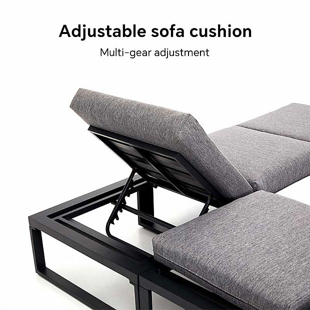 Outdoor Corner Sofa Set with Adjustable Backrest and Wood-Look Side Tables - 11C03E