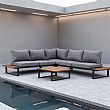 Outdoor Corner Sofa Set with Adjustable Backrest and Wood-Look Side Tables - 11C03E
