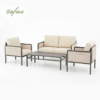 4 Pieces Outdoor Furniture Set with Glass Table