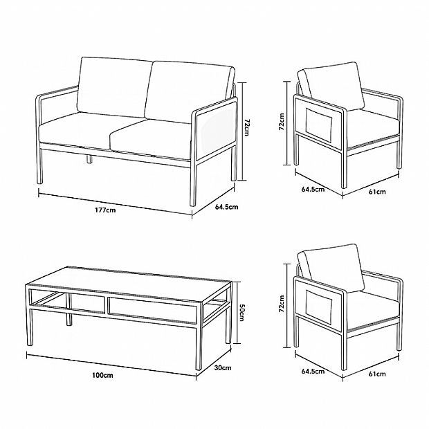 4 Pieces Outdoor Furniture Set with Glass Table - 11C03H