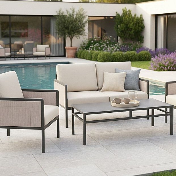 4 Pieces Outdoor Furniture Set with Glass Table - 11C03H