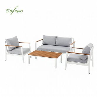 Outdoor 4-piece Aluminum Sofa Set with Wood Grain Finish