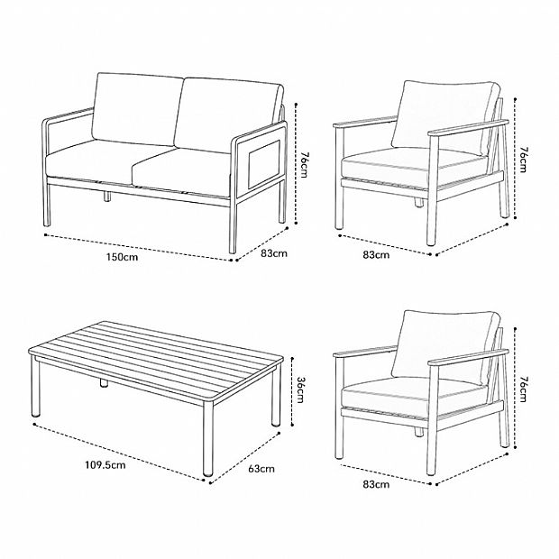 Outdoor 4-piece Aluminum Sofa Set with Wood Grain Finish - 11C11D