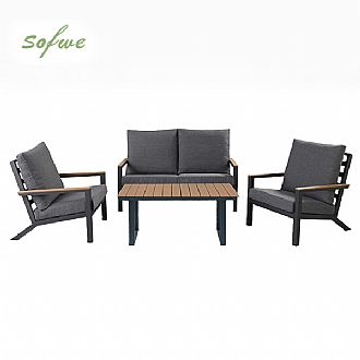 4 Piece Black Outdoor Aluminum Sofa Set