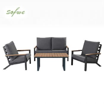 4 Piece Black Outdoor Aluminum Sofa Set