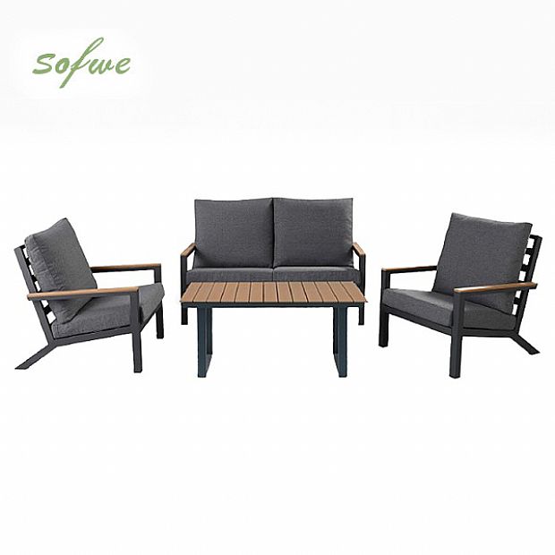 4 Piece Black Outdoor Aluminum Sofa Set - 11C11F