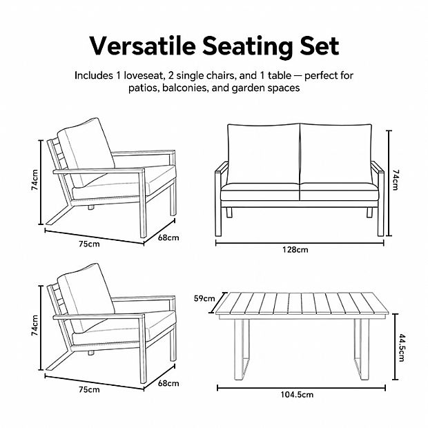 4 Piece Black Outdoor Aluminum Sofa Set - 11C11F