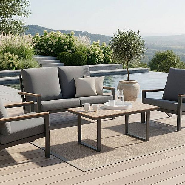 4 Piece Black Outdoor Aluminum Sofa Set - 11C11F