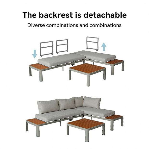 Outdoor Corner Sofa Set with Adjustable Backrest and Loveseat - 11C11G