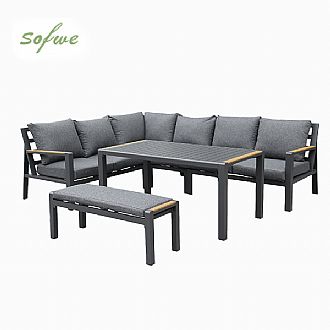 Outdoor Patio Aluminum Corner Sofa Set with a Coffee Table...
