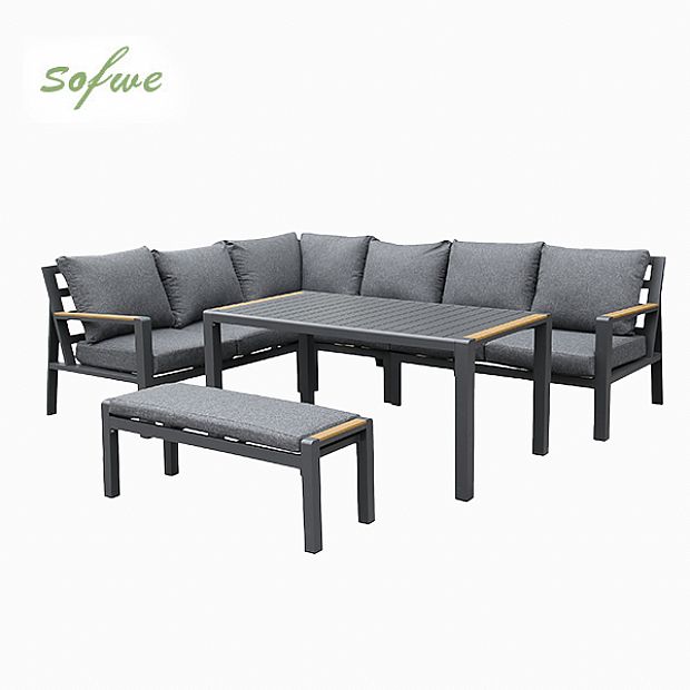 Outdoor Patio Aluminum Corner Sofa Set with a Coffee Table and Footstool - 11C12A