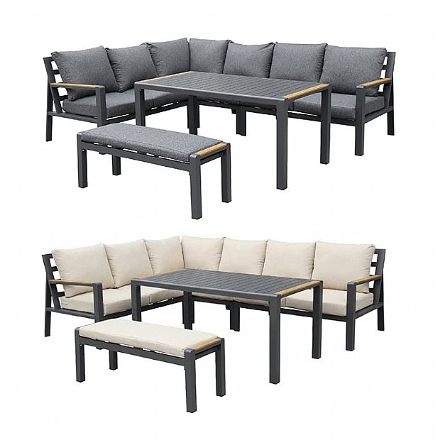 Outdoor Patio Aluminum Corner Sofa Set with a Coffee Table and Footstool - 11C12A