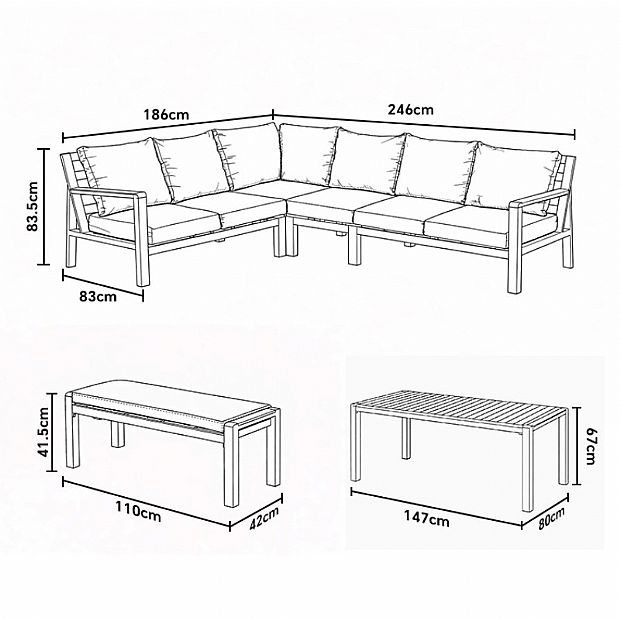 Outdoor Patio Aluminum Corner Sofa Set with a Coffee Table and Footstool - 11C12A