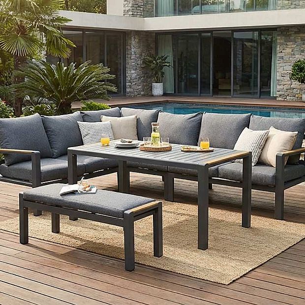 Outdoor Patio Aluminum Corner Sofa Set with a Coffee Table and Footstool - 11C12A