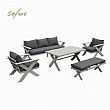 Wholesale Modern Design Outdoor Lounge Sofa Sets with X-leg Table and Bench - 11C12B