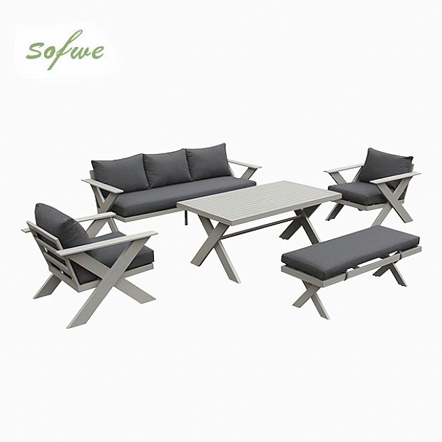 Wholesale Modern Design Outdoor Lounge Sofa Sets with X-leg Table and Bench - 11C12B