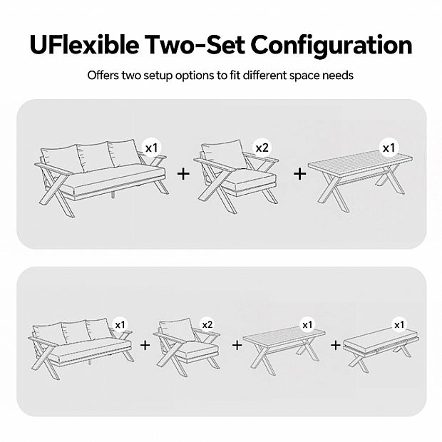 Wholesale Modern Design Outdoor Lounge Sofa Sets with X-leg Table and Bench - 11C12B