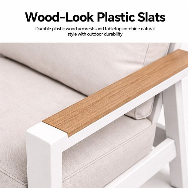 Wholesale 6-piece Outdoor Powder-coated Aluminum Patio Sofa Set with WPC Slat Table - 11C12C