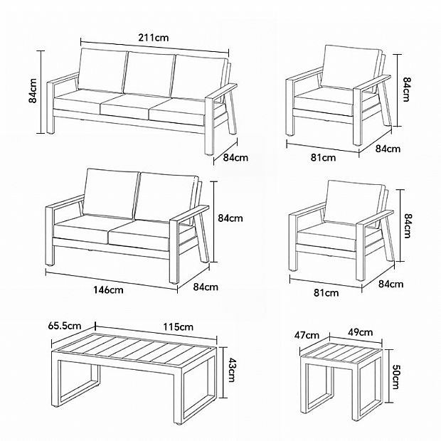 Wholesale 6-piece Outdoor Powder-coated Aluminum Patio Sofa Set with WPC Slat Table - 11C12C