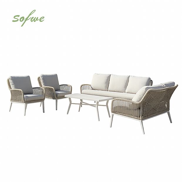 Wholesale All-weather Rope Woven Sofa Set with Outdoor Aluminum Frame Coffee Table - 11C12D