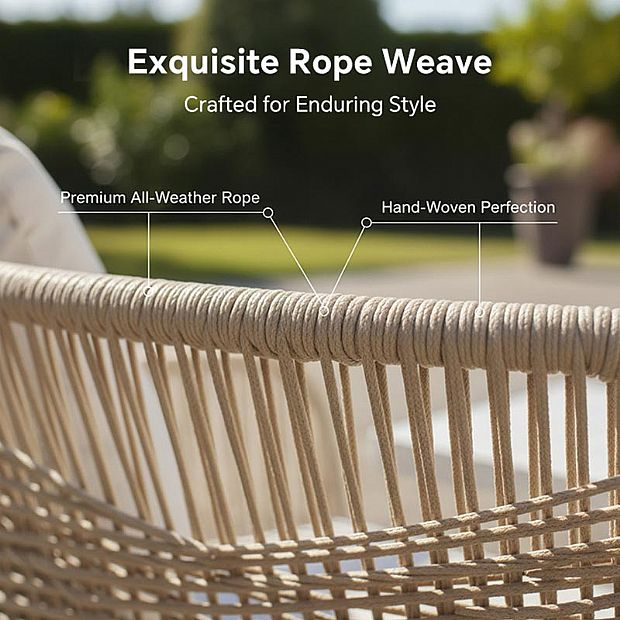 Wholesale All-weather Rope Woven Sofa Set with Outdoor Aluminum Frame Coffee Table - 11C12D