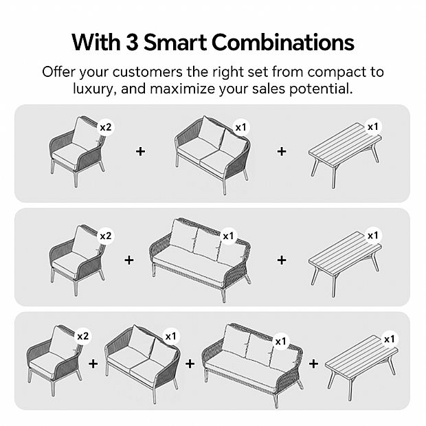 Wholesale All-weather Rope Woven Sofa Set with Outdoor Aluminum Frame Coffee Table - 11C12D
