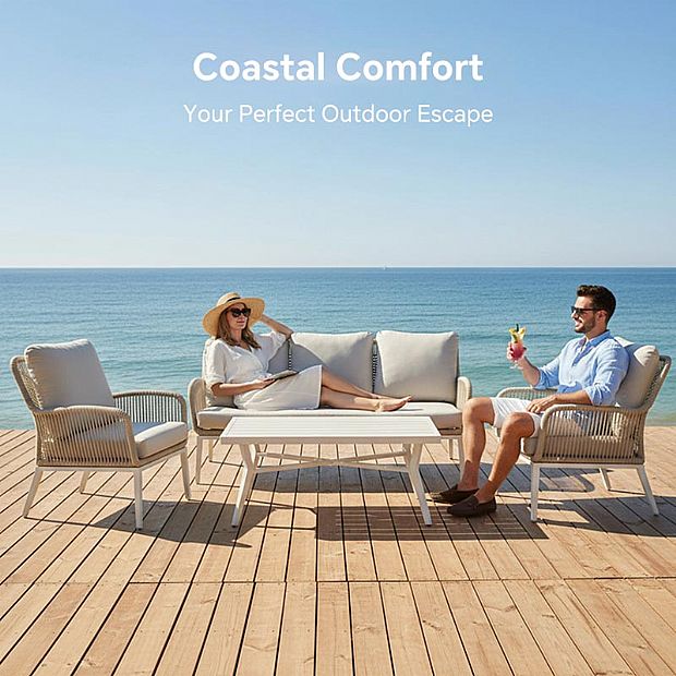 Wholesale All-weather Rope Woven Sofa Set with Outdoor Aluminum Frame Coffee Table - 11C12D