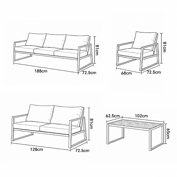 Wholesale Modern Outdoor Garden Compact Design Sofa Set, 5-piece Steel Frame Seating Set - 11C12E