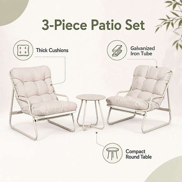 Wholesale 3-Piece Patio Lounge Set with Thick Cushions and Round Glass Table for Balcony Garden Outdoor - 11C12J