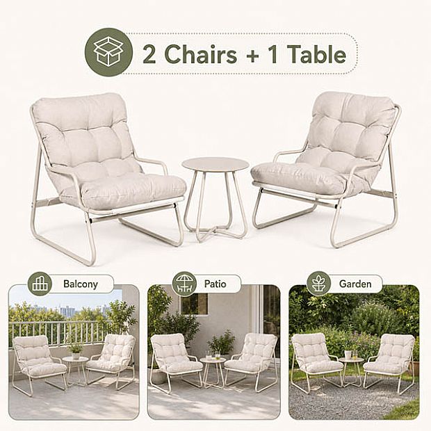 Wholesale 3-Piece Patio Lounge Set with Thick Cushions and Round Glass Table for Balcony Garden Outdoor - 11C12J