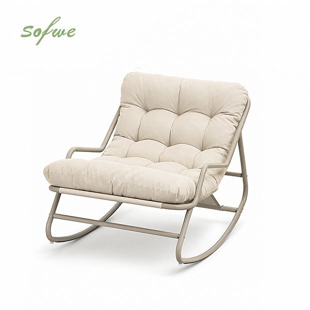 Wholesale Outdoor Rocking Lounge Chair with Thick Olefin Cushion and Galvanized Iron Frame for Patio Garden Furniture Supply - 11C12K