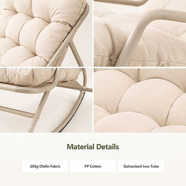 Wholesale Outdoor Rocking Lounge Chair with Thick Olefin Cushion and Galvanized Iron Frame for Patio Garden Furniture Supply - 11C12K