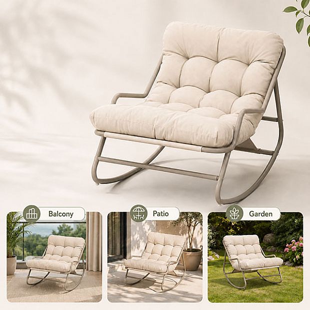 Wholesale Outdoor Rocking Lounge Chair with Thick Olefin Cushion and Galvanized Iron Frame for Patio Garden Furniture Supply - 11C12K