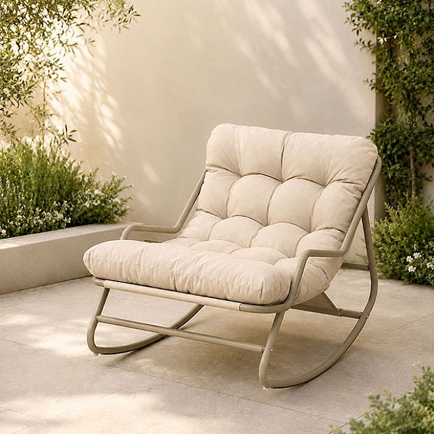 Wholesale Outdoor Rocking Lounge Chair with Thick Olefin Cushion and Galvanized Iron Frame for Patio Garden Furniture Supply - 11C12K