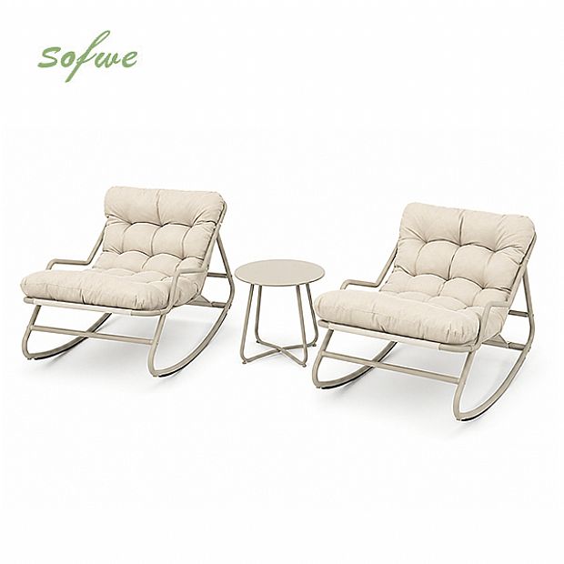 Wholesale 3-Piece Outdoor Rocking Patio Set with Thick Olefin Cushions and Steel Top Table for Balcony Garden Furniture Supply - 11C12L