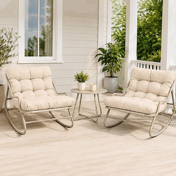 Wholesale 3-Piece Outdoor Rocking Patio Set with Thick Olefin Cushions and Steel Top Table for Balcony Garden Furniture Supply - 11C12L