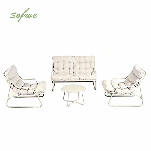 Wholesale 4-Piece Outdoor Patio Conversation Set with Thick Quilted Cushions and Metal Tube Frame - 11C12M