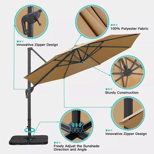 Wholesale Outdoor Patio Cantilever Umbrella with 360-Degree Rotation - 11U01E