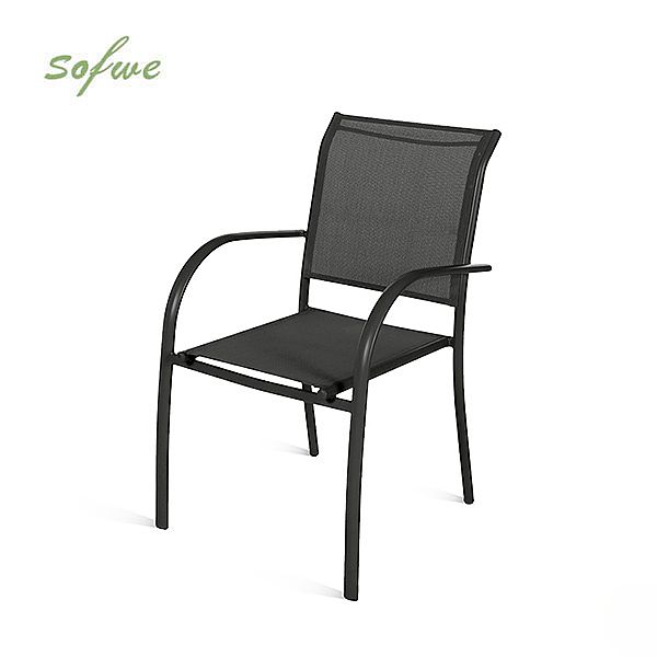 Commercial Stackable Aluminum Outdoor Dining Chair with Armrests and Sling Seat - 11D11K