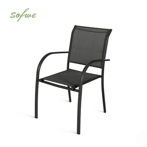 Commercial Stackable Aluminum Outdoor Dining Chair with Armrests and Sling Seat - 11D11K