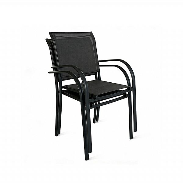 Commercial Stackable Aluminum Outdoor Dining Chair with Armrests and Sling Seat - 11D11K