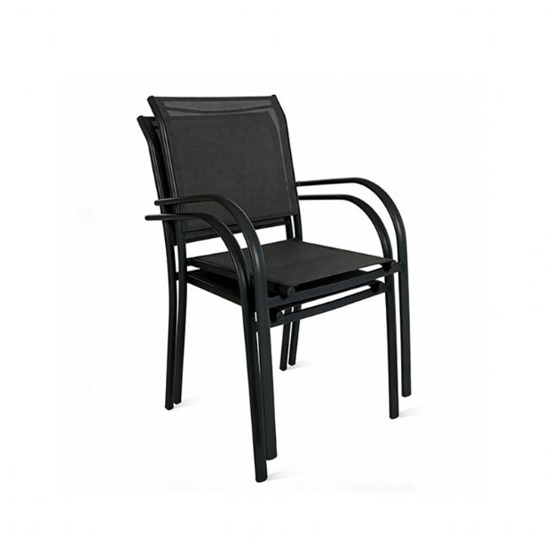 Commercial Stackable Aluminum Outdoor Dining Chair with Armrests and Sling Seat - 11D11K