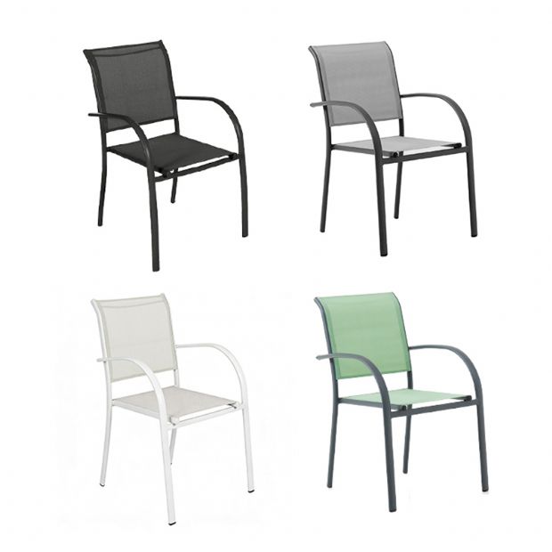 Commercial Stackable Aluminum Outdoor Dining Chair with Armrests and Sling Seat - 11D11K