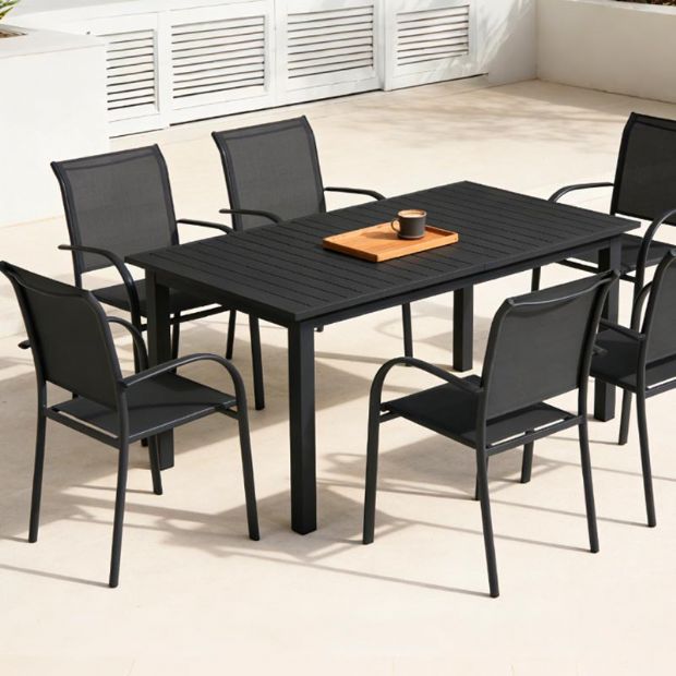 Commercial Stackable Aluminum Outdoor Dining Chair with Armrests and Sling Seat - 11D11K