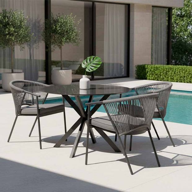 Outdoor Round Backrest Rope Woven Dining Chair - 11D27I