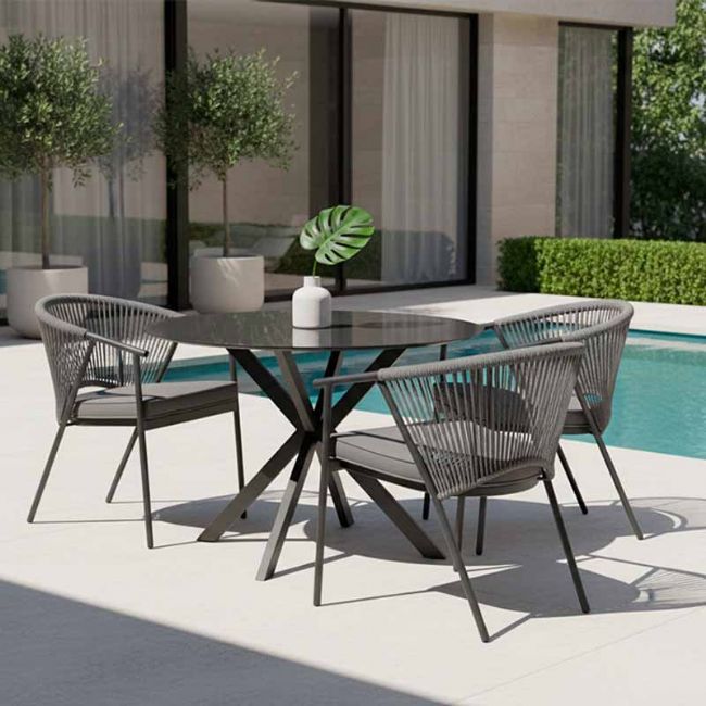 Outdoor Round Backrest Rope Woven Dining Chair - 11D27I