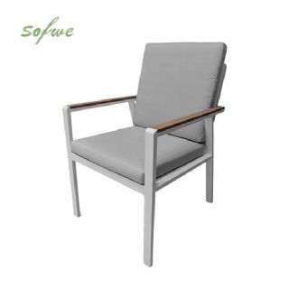 Outdoor WPC Armrest Aluminum Alloy Dining Chair with Cushion