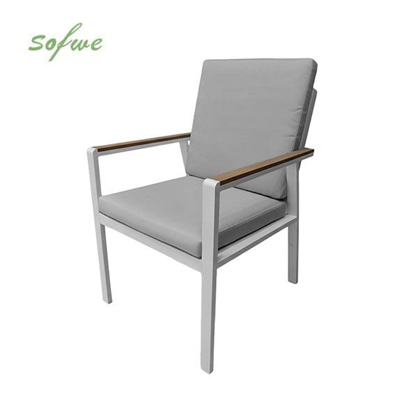 Outdoor WPC Armrest Aluminum Alloy Dining Chair with Cushion - 11D27J